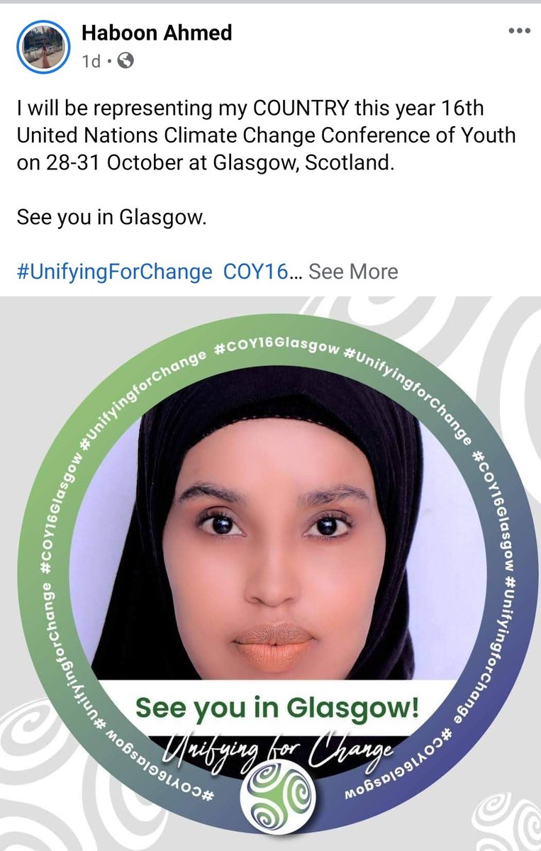 HornForum's tweet photo. Congratulation Haboon Ahmed, an active Youth Leader and member of Horn Youth Leader. @HABON_7 is attending the 16th United Nation Climate Change Conference in Scotland, representing Somaliland. https://t.co/sXNjtBiCdi