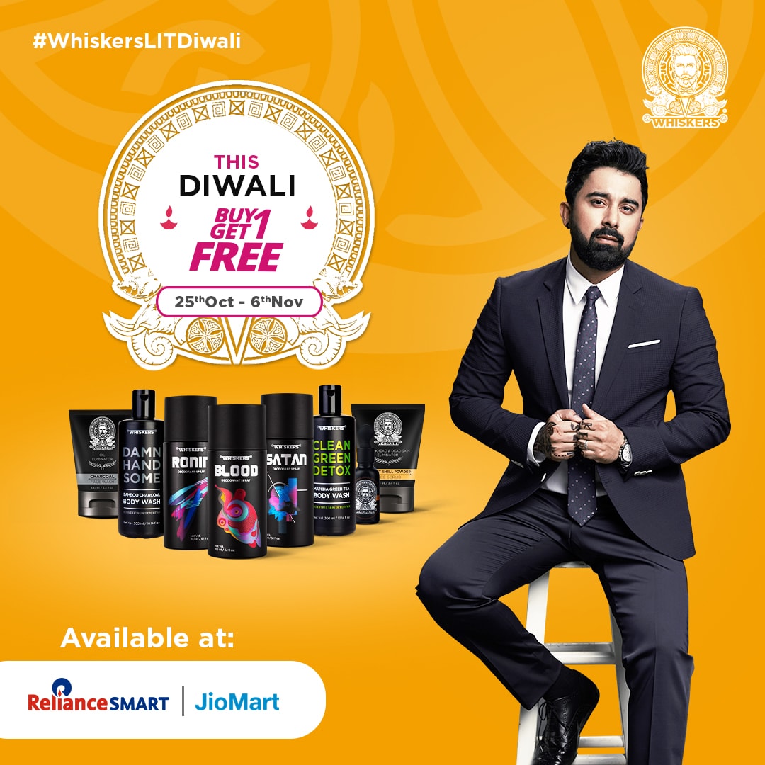 WhiskersIndia's tweet image. Double up your Diwali style quotient with Whiskers! 😎

Head over to your nearest #RelianceSmart or @jiomart_india and upgrade your glam with the BOGO offer NOW. #WhiskersLITDiwali

#Whiskers #Diwali #GroomingProducts #Buy1Get1Free #DiwaliVibes #DiwaliOffers #SkinCare #JioMart