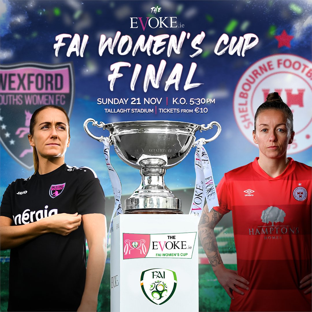 IrelandFootball's tweet photo. Don't miss the biggest women's match in Ireland 🇮🇪

⚽️ @YouthsWomen v @shelsfc 
🏆 https://t.co/i8yMgrsYAM FAI Women's Cup Final
📅 Sunday, November 21 | 5.30pm
📍 @tallaghtstadium 
🎟️ https://t.co/KJzHQKn99D

Tickets on sale now! #WeAreOne | #WNL | #COYGIG https://t.co/2fkQEXfVSU