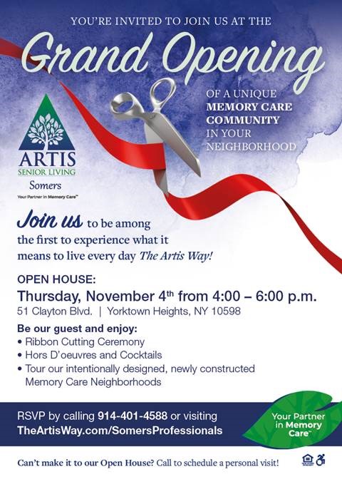 You're invited to join us at the Grand Opening Artis Senior Living, Thursday, November 4, 2021, 4pm-6pm
