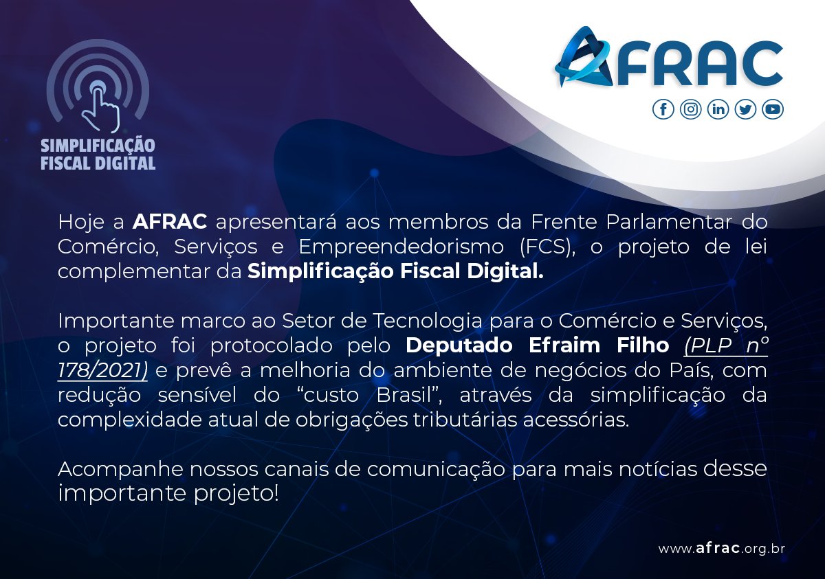 AFRAC_Oficial's tweet photo. #comunicado #projetos #AFRAC #leicomplementar #frenteparlamentar #boasnoticias https://t.co/A9cdBMDkZw