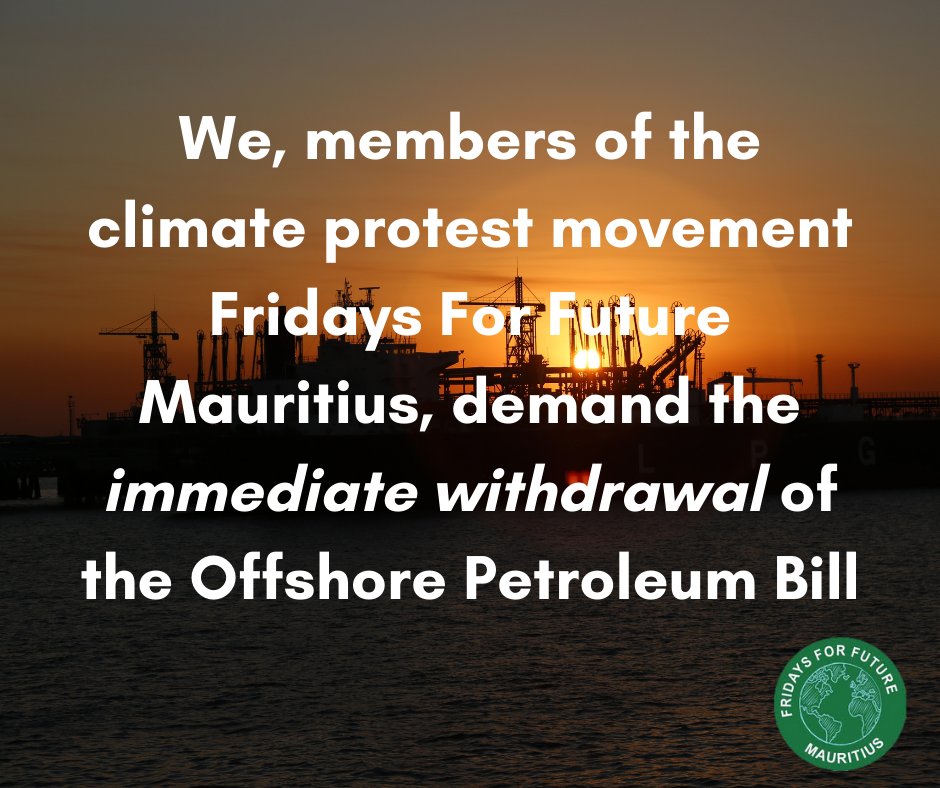 We are taking a stand against the Offshore Petroleum Bill Raised fist
#KeepItInTheGround #fridaysforfuture #fridaysforfuturemauritius  #peopleoverprofit
