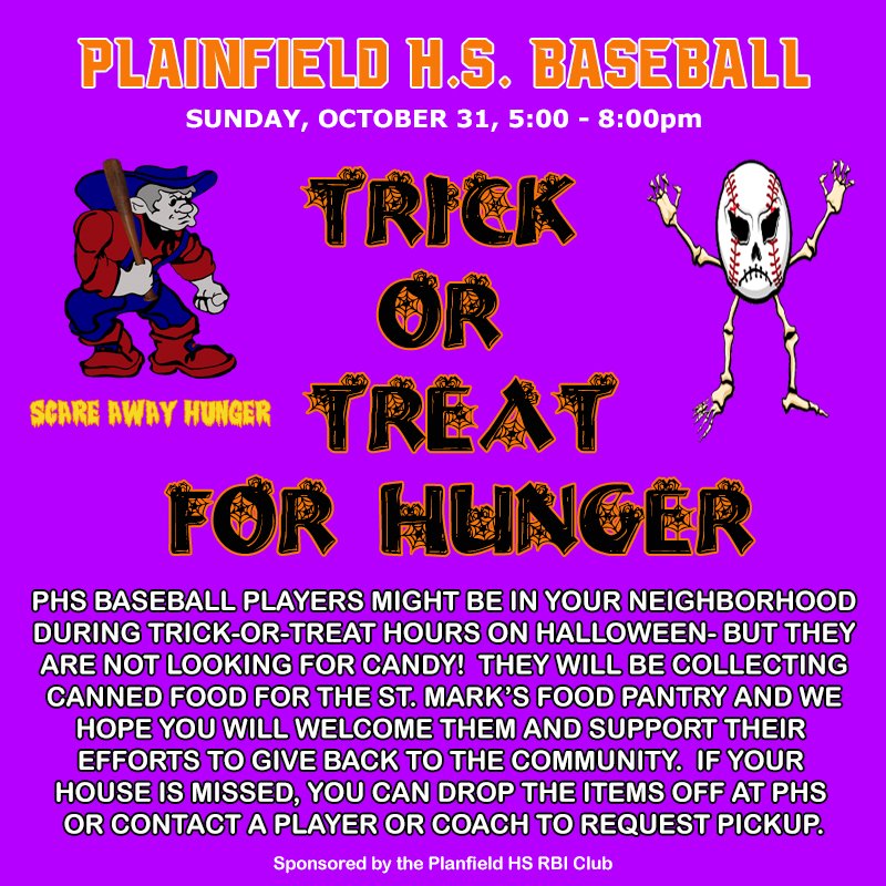 RedPride_BB's tweet photo. Plainfield Residents:
Be on the lookout for players going around to collect food on Halloween. View the image for more information. 
@QuakerPrincipal @QuakerSports @PCSCQuakers @IHSAA1 @PlainfieldPD https://t.co/4lHfX7eRY6