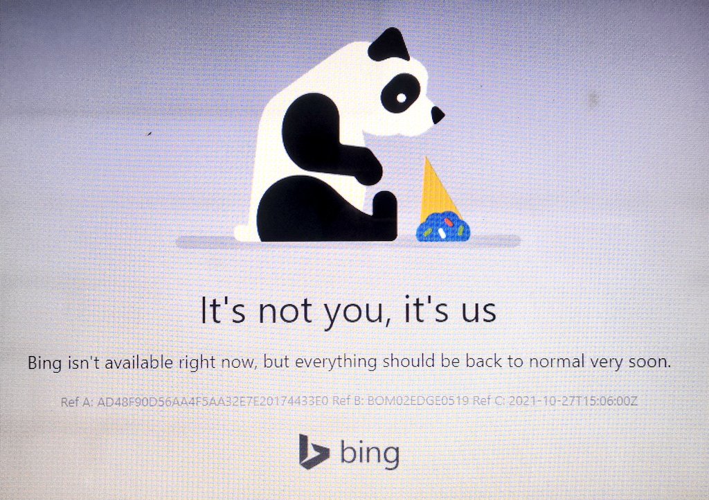 manojit45's tweet photo. Why are you down @bing ? 😂 
Can't stop laughing coz of that Panda, it's so cute. https://t.co/V86TUgcWSy