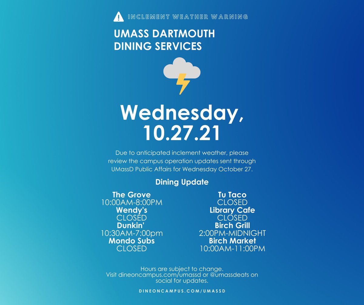 Dining Update due to inclement weather!