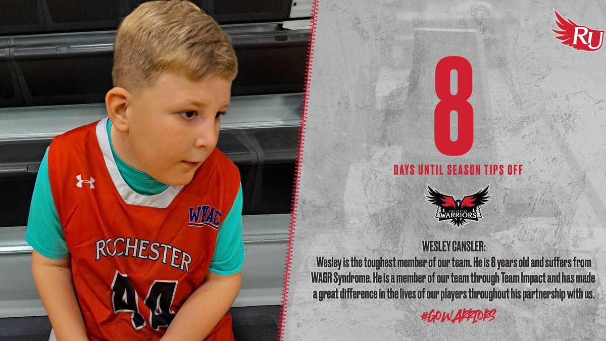 RCUWarriorsMBB's tweet photo. 8 days to go! Today, we celebrate Wesley Cansler. Wesley is 8 years old and is the toughest member of our team. He suffers from WAGR syndrome and is a member of our team through a great organization called Team Impact. Wesley has made a great difference in our players’ lives. https://t.co/4zEWeHo0FU