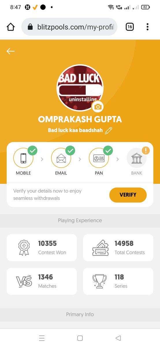 iamgupta5's tweet photo. @BlitzpoolsIndia Hi, I am OMPRAKASH GUPTA. I want to know why blitzpool everytime rejected my bank account. I am a prime users of blitzpool.Still I am uploading the document but  my bank account status is in pending. https://t.co/7ZDxhqYo5q