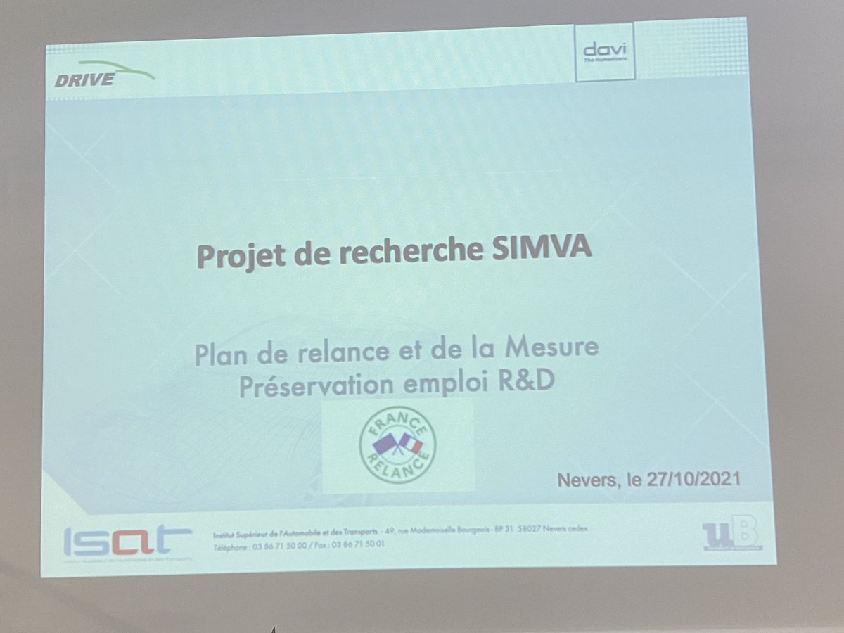 lgautier21's tweet photo. #Nevers #ISAT presentation projet #simva entre #Labodrive @univbourgogne et @LesHumaniseurs soutenu par #FranceRelance sur #conduite #autonome en milieu #rural cc @ChanetJF @AlexandreFour20 https://t.co/gi4YYaAyMO