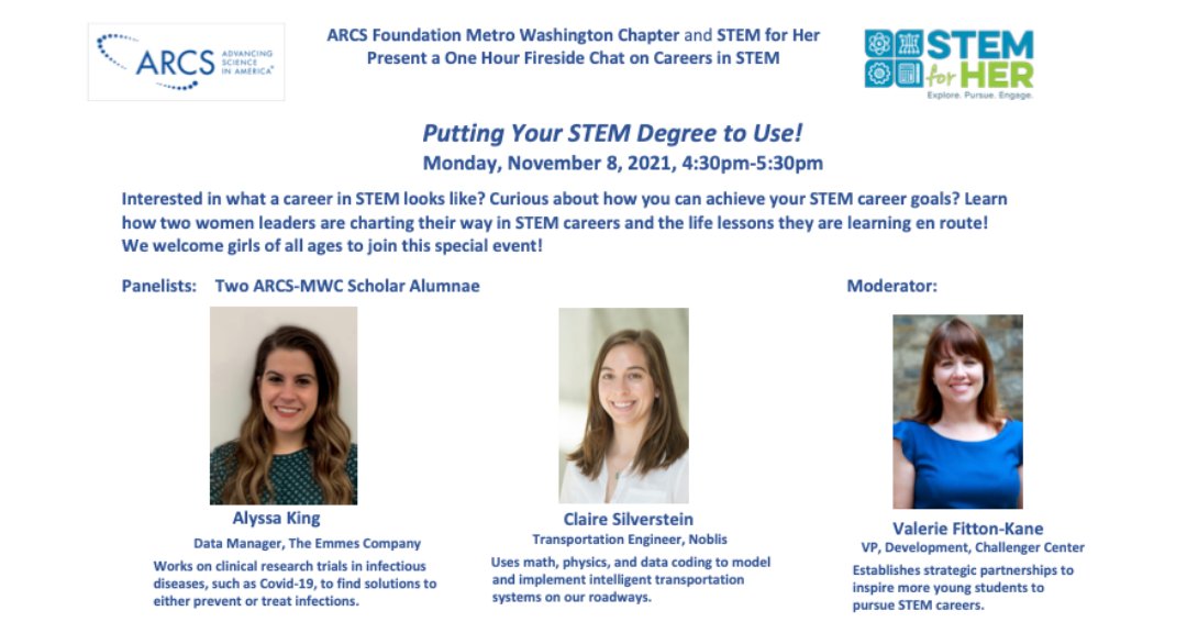 Join STEM for Her and the ARCS Foundation on 11/8 for a 1 hour fireside chat: Putting Your STEM Degree to Use.  Learn more and register here&gt;&gt;
ow.ly/k0aC50GzpQL