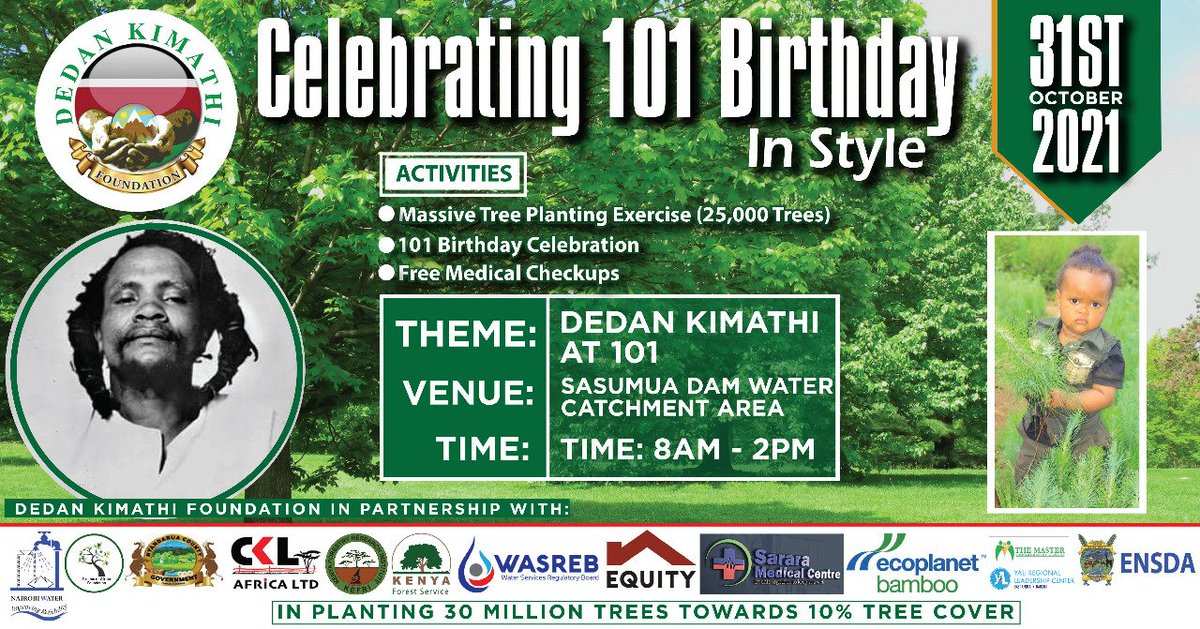 evakimathi's tweet photo. Finally... The long awaited birthday is here. 31st October 2021 precisely. Environmentalists all over Kenya are in high spirits.
Big ups;
@AfricaGreens
@Jobmark15
@kamanumbugua
@KeForestService
@KEFRIHQ
@CKLAfricaltd
@wasreb
@KeEquityBank
@ENSDA7
@YALIAlumniKe https://t.co/e13vMppbr4
