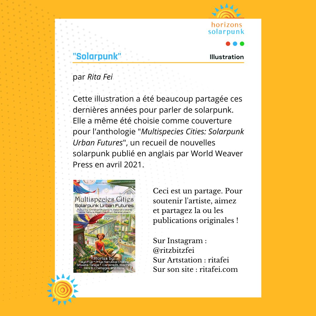 horiz_solarpunk's tweet photo. "Solarpunk" par Rita Fei @xRitzx une illustration emblématique du mouvement solarpunk, beaucoup partagée, couverture d'une anthologie et bientôt couverture @solarpunklitmag  #solarpunk #écologie #écolo #écoféminisme #afrofuturisme #TransitionEcologique https://t.co/OiHIFvlv7e