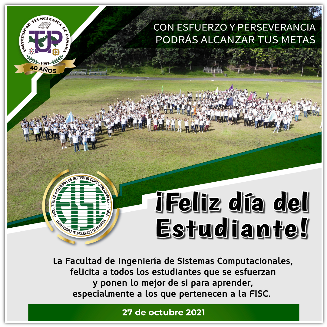 utpfisc's tweet photo. Con gran alegría celebramos el día del estudiante.
Extendemos estas felicitaciones a todos los estudiantes de la UTP a nivel nacional, en especial a los de nuestra facultad y centros regionales.
@utppanama
#díadelestudiante #UTP #Sistemas #FISC #Tecnológica #FISC21 https://t.co/f2cTXWvmf4