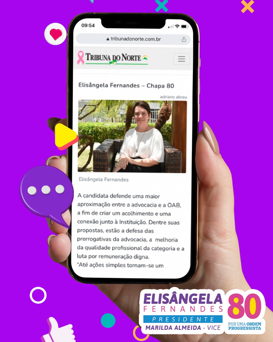 OABprogressista's tweet photo. A @tribunadonorte destacou a inscrição da nossa chapa para as eleições da OAB/RN e a nossa candidata à presidência, Eli, falou sobre algumas das nossas plataformas de campanha, presentes em nossa Carta Programática, como a defesa intransigente das prerrogativas da advocacia. 🤗 https://t.co/91aQFlXY7g