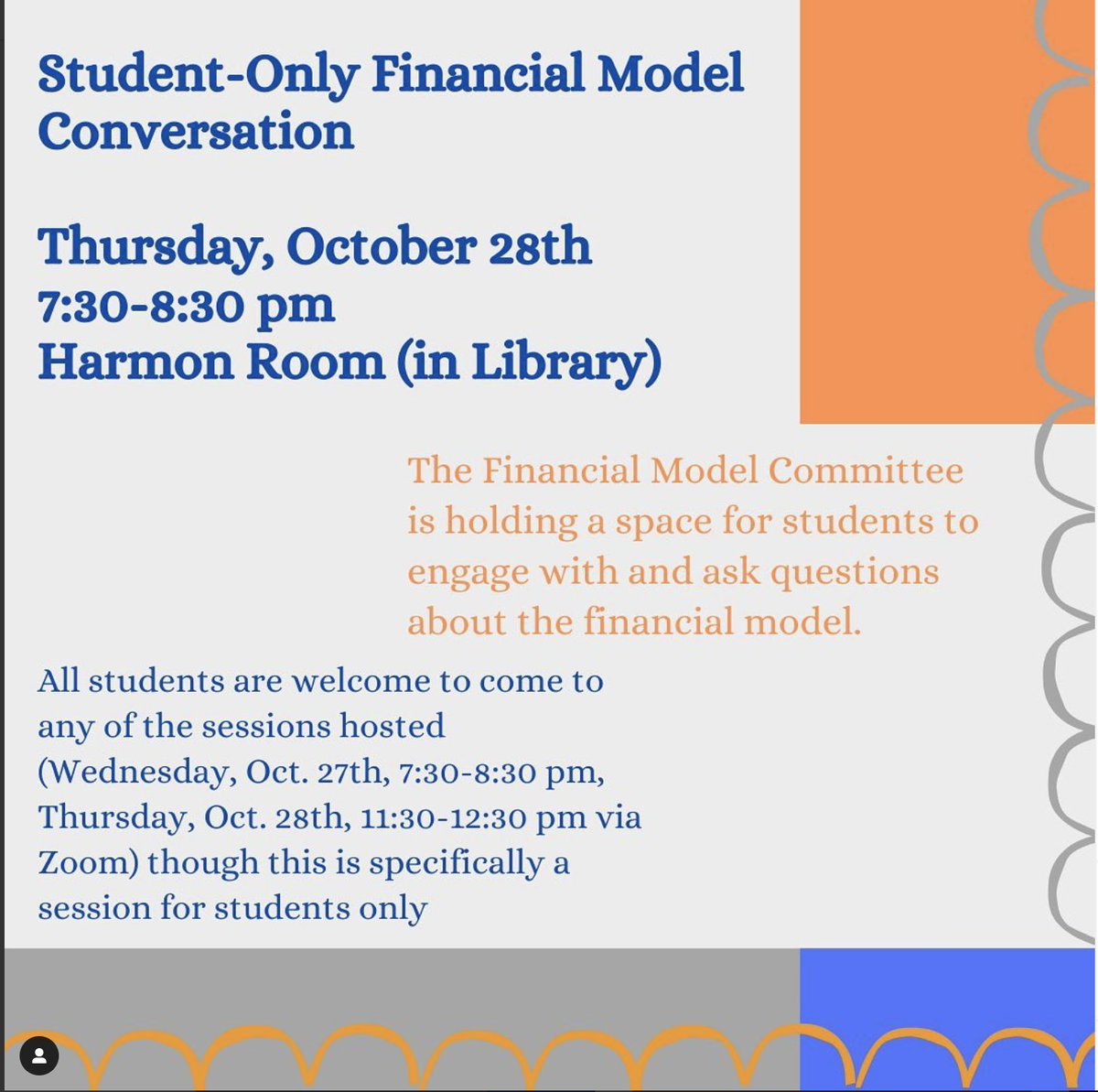 On October 28, 2021 from 7:30-8:30 PM, we will host a students-only Financial Model conversation in the Harmon Room of the Library! You wanted financial transparency, you got it!
#heymac <a href="/themacweekly/">The Mac Weekly</a> <a href="/MacSSRC/">The Student Services & Relations Committee</a>