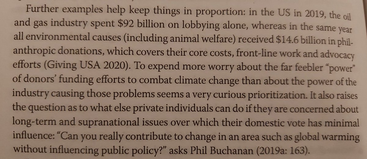 N_Addington's tweet image. Reading @UKCPhilanthropy challenging the notion that philanthropists wield undue undemocratic influence, this passage on what #EnvironmentalPhilanthropy is up against stood out as we head towards #COP26. @greenfunders