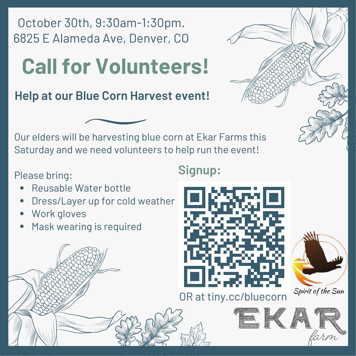 SpiritoftheSun1's tweet photo. We'll be harvesting blue corn with and for our elders this Saturday, October 30th and we need your help! Volunteers will be helping our elders get around, making sure they are comfortable, being a floater or runner, and helping with setup and cleanup. https://t.co/du870wbIQc
