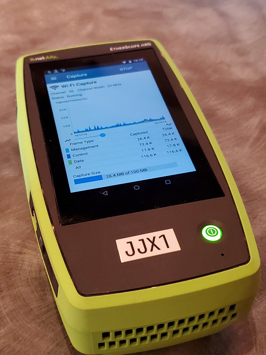 jjx's tweet image. I&apos;m at an event and the presentation system is a WiFi direct cast to Roku. It keeps losing it&apos;s connection. Luckily I happen to have the @NetAlly Etherscope in my bag 🤓