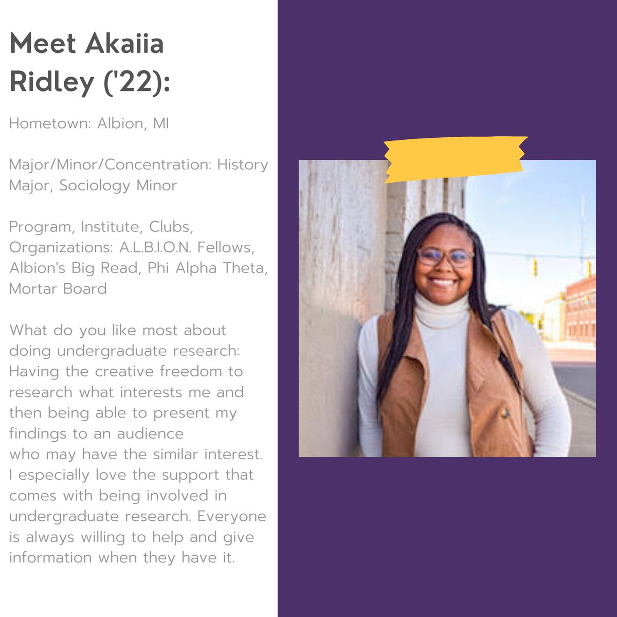 AlbionFURSCA's tweet photo. Meet the rest of our 2021 FURSCA Ambassadors! 

Have a question about the program or want to hear more about their experiences doing undergraduate research? Our Ambassadors are here to talk to you! Contact fursca@albion.edu or direct message us and we can direct you to them! https://t.co/LSLLCTS6n6