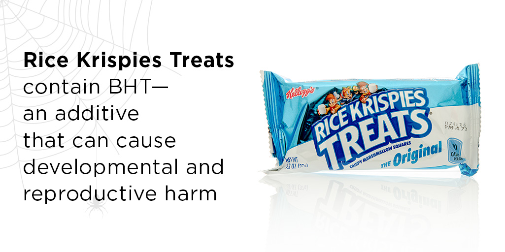 BCPPartners's tweet photo. What’s spooky about Rice Krispies Treats? They contain the food additive BHT, which can cause developmental and reproductive harm! For a #HealthierHalloween, tell the FDA to stop allowing toxic chemicals in our Halloween food! #ToxicFreeFoodFDA https://t.co/yWdLxXi3uC