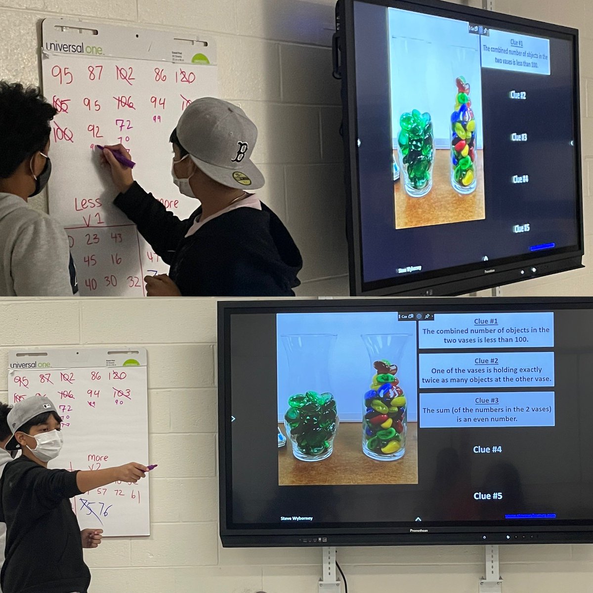 MaidaDawn's tweet photo. My 7th graders decided that they wanted to lead the number sense routine for today! Esti-mysteries from @SteveWyborney for the win! #middleschoolmath #lcpsmath https://t.co/7X881jZcKn