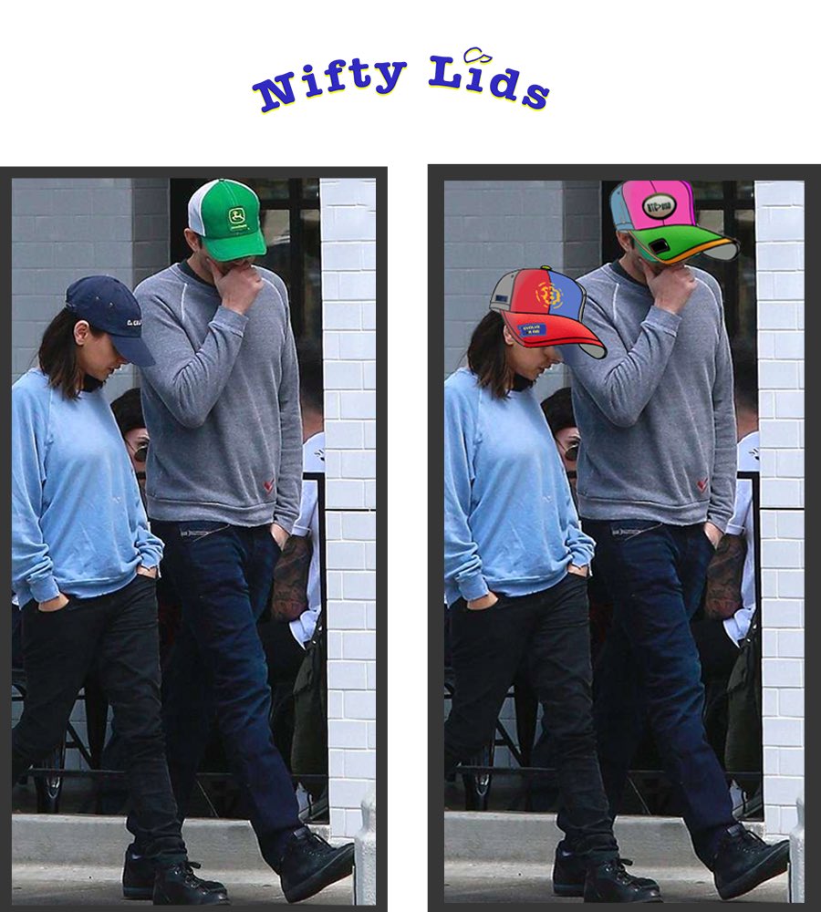 NiftyLids's tweet photo. Some of our favorite crypto friendly celebs wearing normal hats and also rocking our @NiftyLids NFT hats. Haters will say it was photoshopped!! Haha. I think my 4 yr old could have done a better editing job. #nft #nftcollector #NFTGiveaway #OpenSeaNFT #ultimatehatcollection https://t.co/EEMS0TUmLC