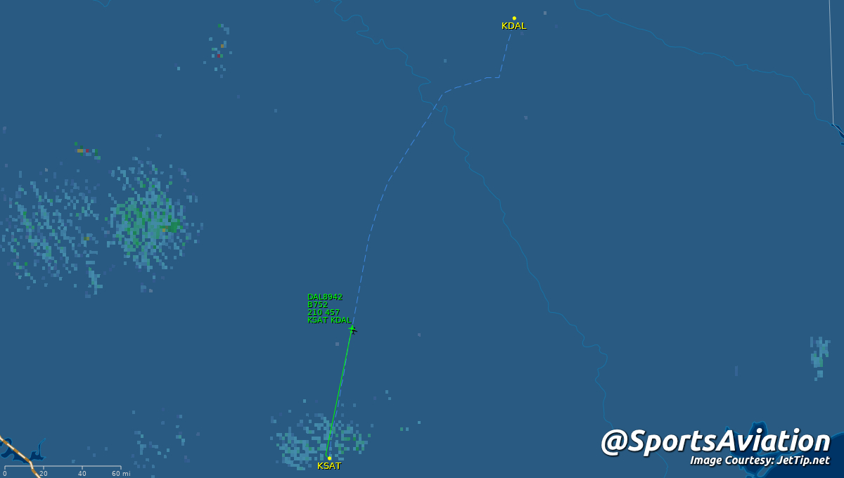 SportsAviation's tweet photo. 🏀 San Antonio Spurs (@spurs) #PorVida
🆚 Dallas Mavericks #MFFL #SASvsDAL
✈️ N655DL | DAL8942 | B752
🛫 SAT - 3:35 pm CT
🛬 DAL - 4:12 pm CT
📡 Tracking: https://t.co/kh33Mv9Lmq https://t.co/ZJK2jH3IYV