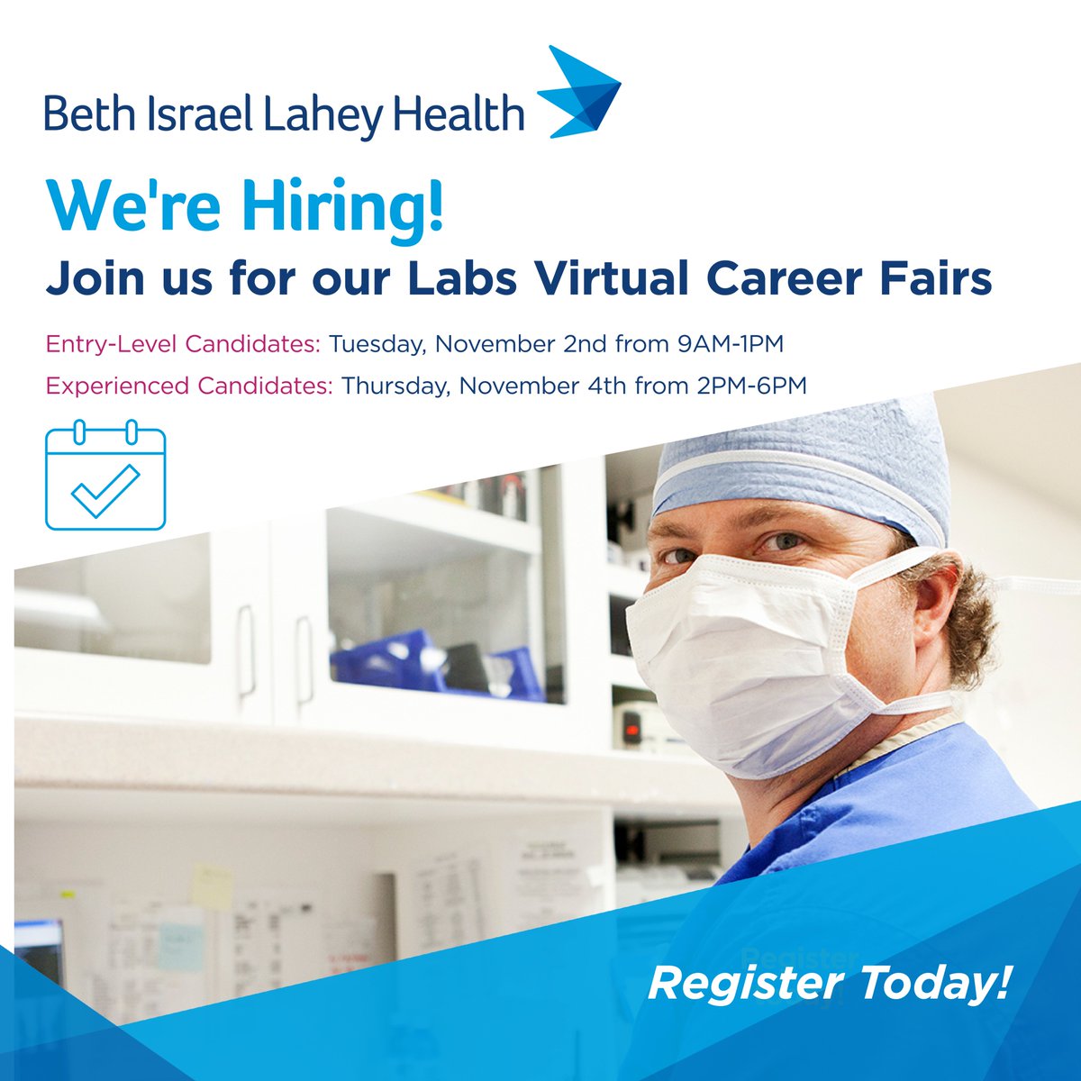 BIDMCCareers's tweet photo. Join BILH for our Labs Career Fairs next week! Entry-level candidates register here for an on-the-spot interview: https://t.co/kul69k02iN Experienced candidates, registration will be open soon! :) https://t.co/CDbfgJLOXL