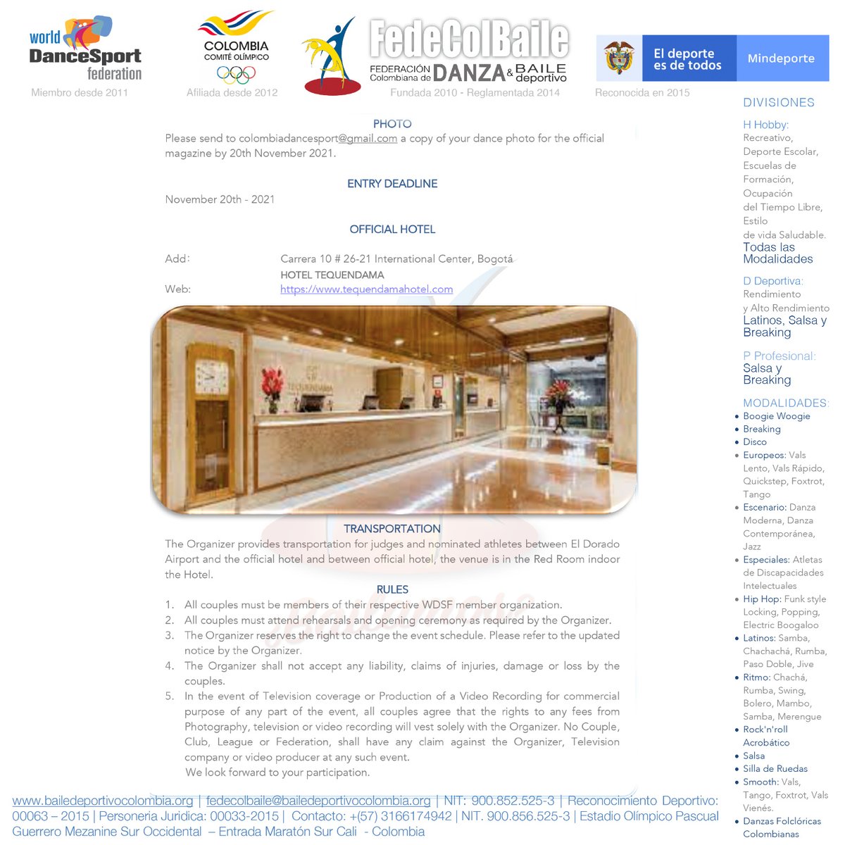 Femexbaile's tweet photo. Compartimos la convocatoria e invitación de la Federación Colombiana de Danza y Baile Deportivo en Open Standard, Open Latín y Open Salsa, que se llevara a cabo el día 

📅 11 de Diciembre del 2021
.
.
.
#femexbaile #dance #colombia https://t.co/hwB7cKLoQ9