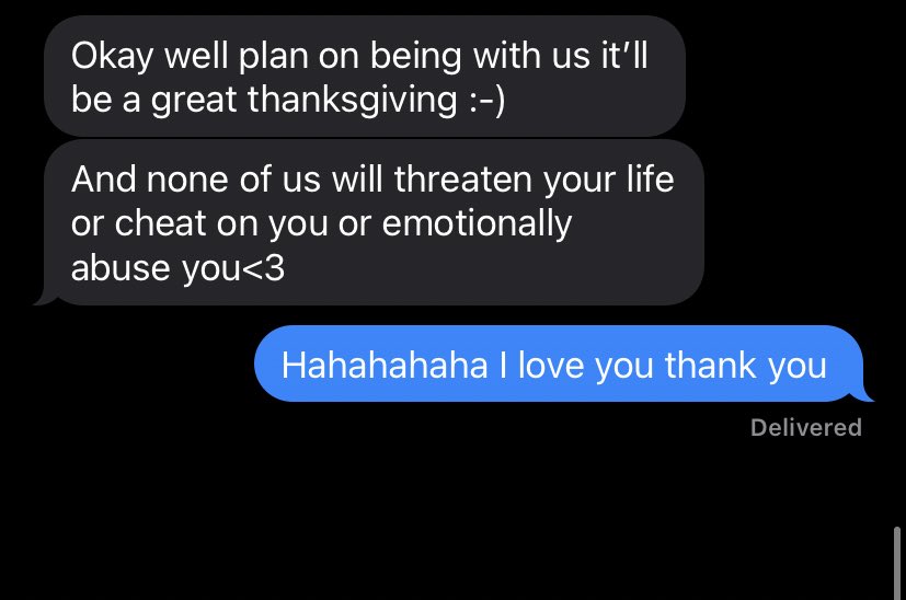 My best friend invited me to her families thanksgiving and I told her I would love to go because I don’t have family and spent the last two with my ex and she always knows just what to say 🤣