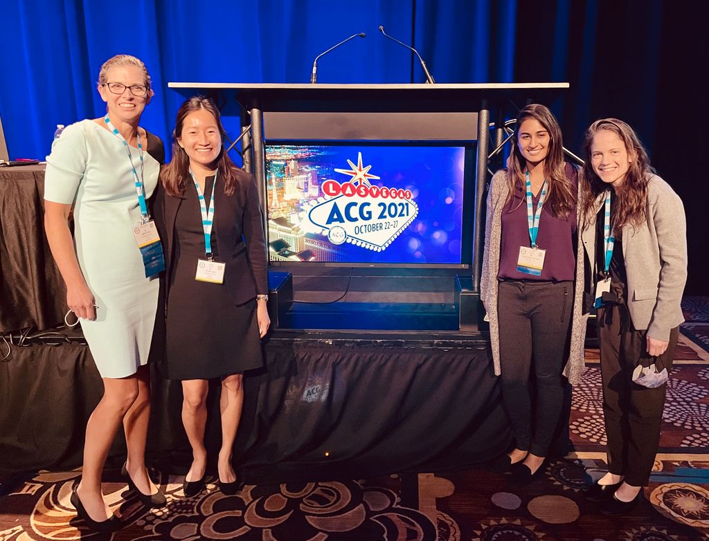 Some of our #GIFellows and incredible program director @MLongMD at #ACG2021!! @SoniAbichanda1 @AmCollegeGastro #WomeninGI #LadiesWhoScope