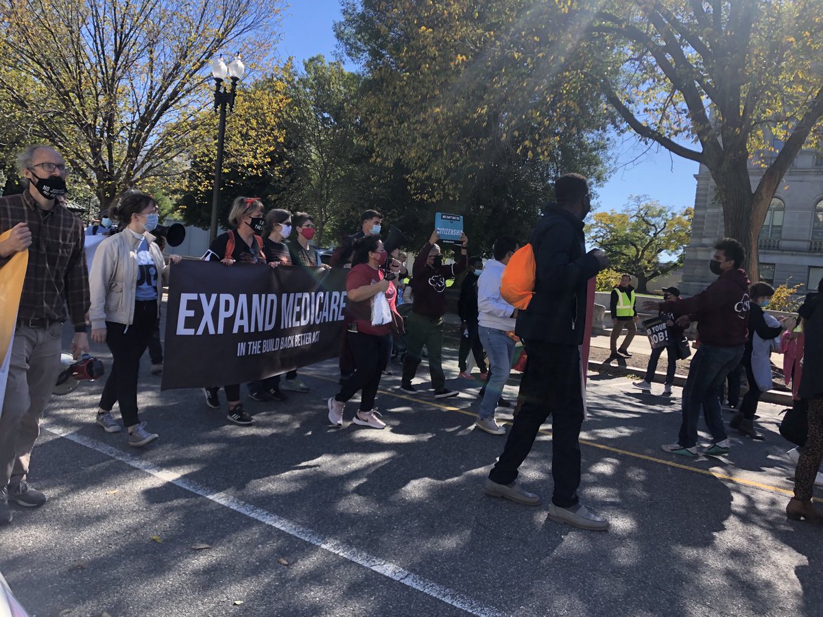 TreedinDC's tweet image. Just passed a small but noisy protest near the Capitol. Here are one of their healthcare demands. #lifeinDC