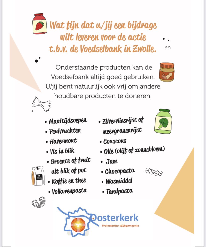 Wie uit mijn timeline doneert iets van onderstaand (of iets anders) voor onze #voedselbankzwolle actie? Inleveren mag bij mij of zaterdag <a href="/mijnCoop/">Coop Supermarkten</a> #vechtstraat #zwolle. Ik ben benieuwd wat de opbrengst zal zijn! PL RT <a href="/Oosterkerk038/">Adventskerk-Oosterkerk Zwolle 🌈</a>