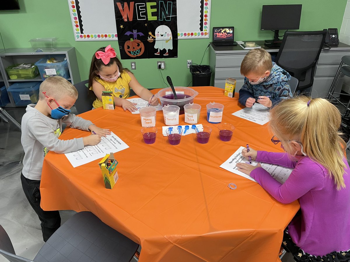 mszimmercte's tweet photo. Congrats to Mrs. Atwell’s class! They were the first visitor’s to Spooky Centers. They tackled measurement, words, and chemical changes, but they survived! @atwells_class https://t.co/FGkKnqqhZU