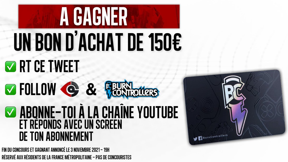 🎮 CONCOURS 🎁

Tente de remporter un bon d’achat de 150 € !

🔁 RT ce Tweet
✅ Follow <a href="/CoDQG_/">CoDQG 🇫🇷 - Call of Duty FR</a> &amp; <a href="/BurnControllers/">Burn Controllers</a> 
🔴 Abonne-toi à la chaîne YouTube CoDQG et répond avec un screenshot 

Fin du concours: 3 novembre 2021 19h.