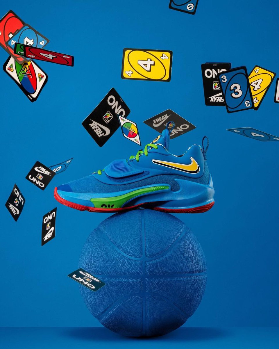 nicekicks's tweet photo. Giannis and Nike are releasing a collaborative pack commemorating 50 years of @realUNOgame 🟡🟢🔴🔵 https://t.co/dBCfwjJPA1