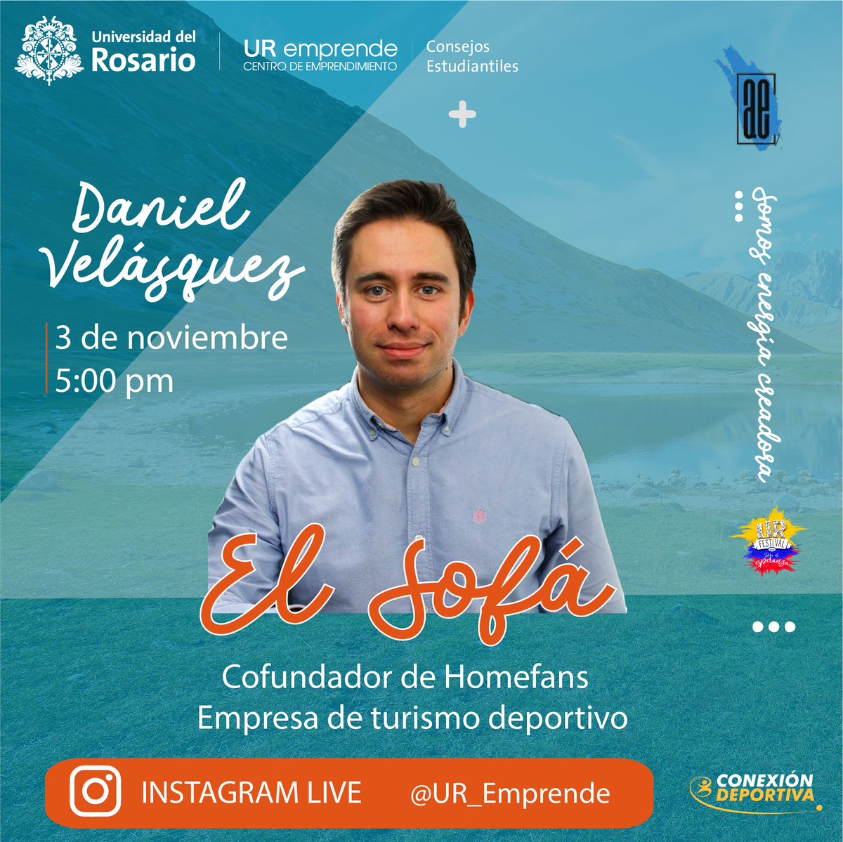 UR_Emprende's tweet photo. ¡Llega #ElSofá y en esta versión nos inspiramos a través del deporte para que te motives a correr los #5kdelemprendimiento! 🏃♀️
En esta edición especial tendremos personajes deportivos increíbles. Conéctate: https://t.co/PAImc1bEy4
#ElArtedeEmprender #URFestival2021
@URosario https://t.co/el2LW1l2cT