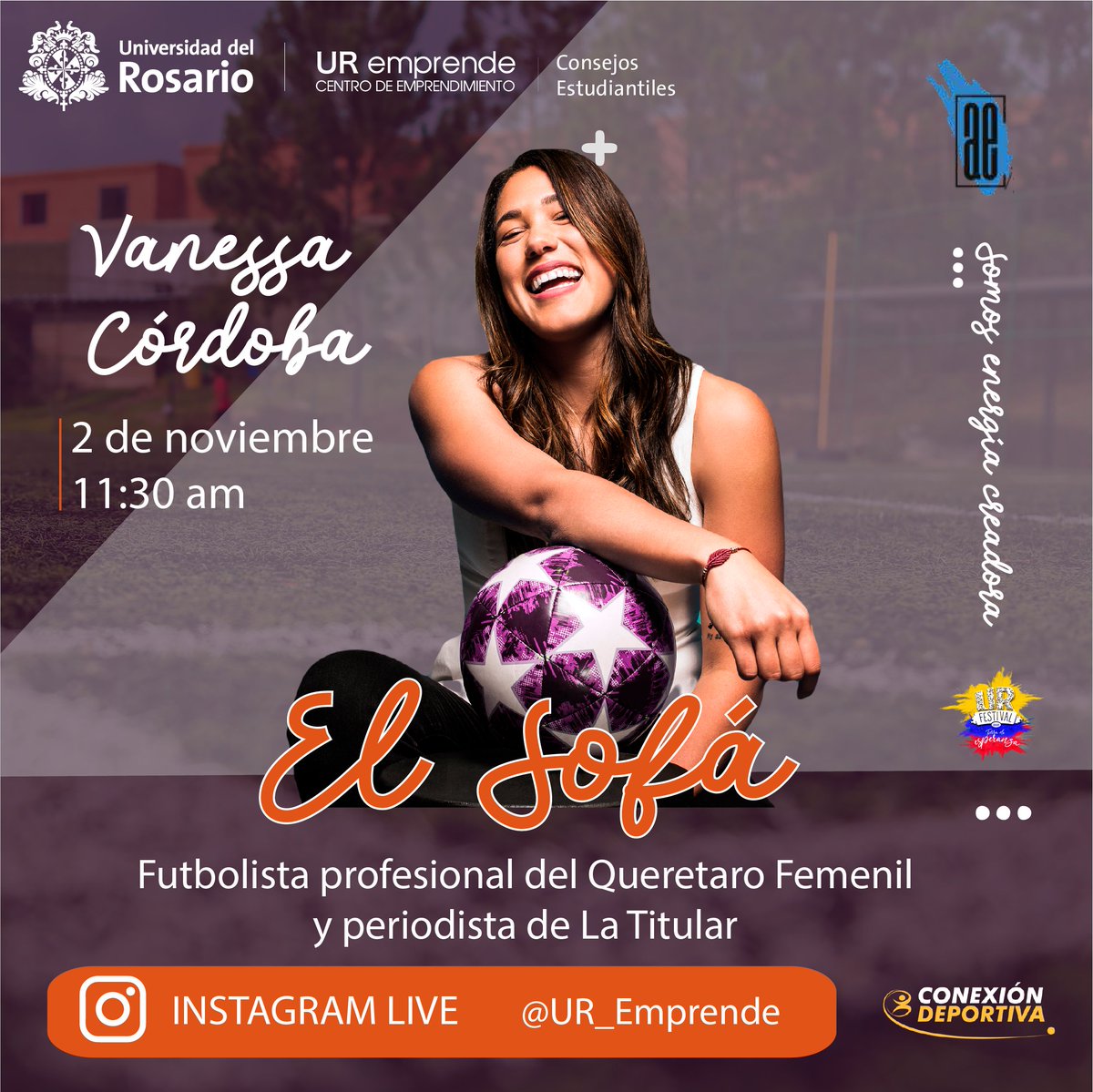 UR_Emprende's tweet photo. ¡Llega #ElSofá y en esta versión nos inspiramos a través del deporte para que te motives a correr los #5kdelemprendimiento! 🏃♀️
En esta edición especial tendremos personajes deportivos increíbles. Conéctate: https://t.co/PAImc1bEy4
#ElArtedeEmprender #URFestival2021
@URosario https://t.co/el2LW1l2cT