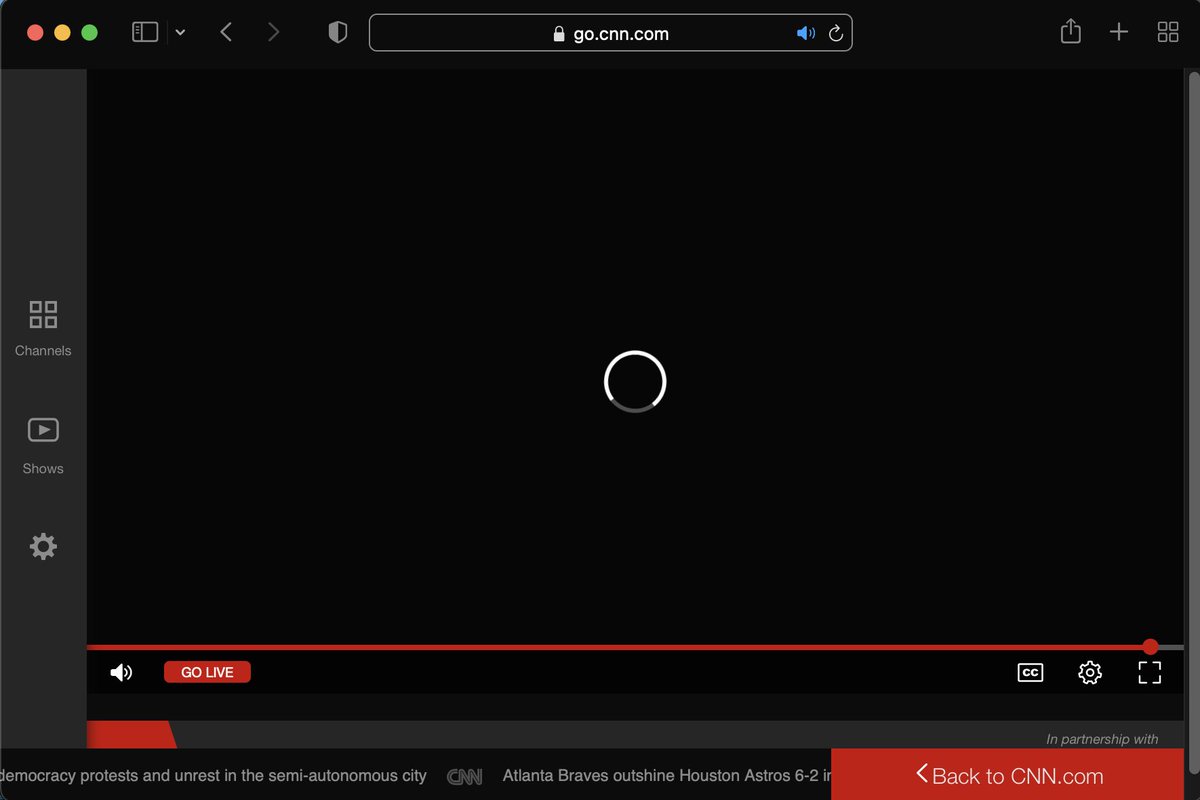 JoshH347's tweet photo. @CNNgo How can I fix my CNN Go Live stream? After every commercial, I lose video, but still have sound. Your help files are all out of date. Does the same thing in Chrome and Safari. @CNN https://t.co/JSbkUT2olI