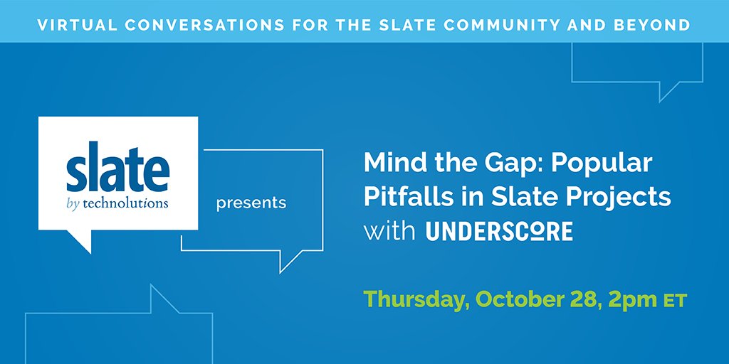 Our #DiveDeeperWithSlatePreferredPartners series continues on Thursday, October 28 at 2pm ET. Join <a href="/underscore_ed/">Underscore</a> as they discuss best practices in Slate which will lead to more impactful implementations, communications, portals, and more! All are welcome! technolutions.com/events/virtual