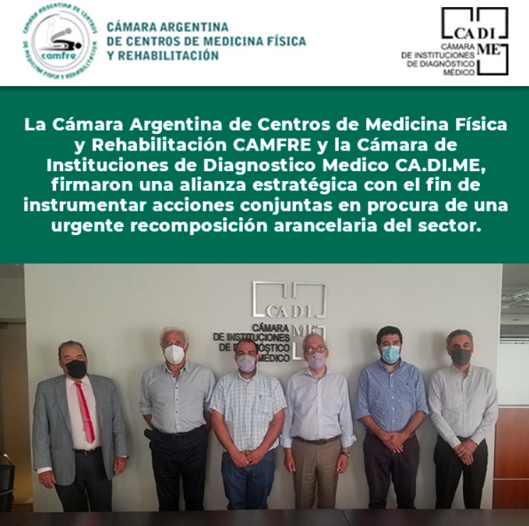CADIMESALUD's tweet photo. 📢 La Cámara de Instituciones de Diagnóstico Médico y la Cámara Argentina de Centros de Medicina Física y Rehabilitación, acordaron acciones conjuntas mediante la firma de un Acuerdo de Cooperación. 

🔸 Más información en https://t.co/ZHzyoWujs8 

#Rehabilitacion #CADIME #CAMFRE https://t.co/64CnZTLGGv