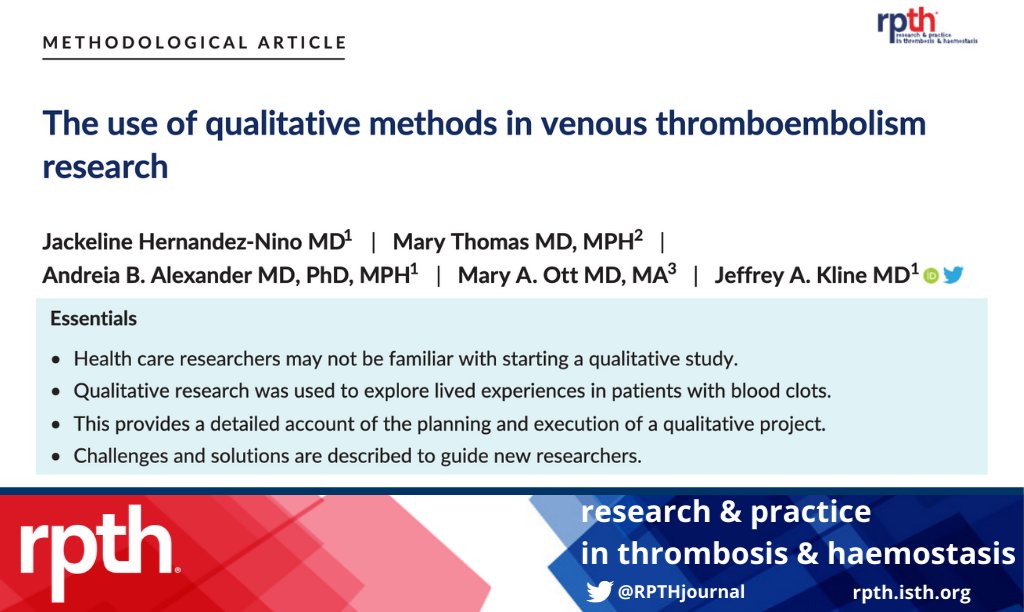 RPTHjournal's tweet photo. A NEW #RPTHMethods paper gives guidance on design, sampling, interviews, analysis, challenges, and solutions to make qualitative research in #VTE accessible to researchers. Read here: https://t.co/Th0xb2hPcV @klinelab @dr_dreiaEM https://t.co/d5rulArLoQ