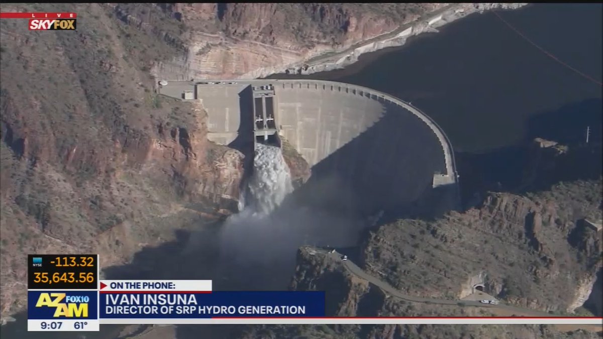 Thanx @troyhaydenfox10 @SylesteFox10 for providing @myfoxphoenix viewers amazing footage of our annual @SRPconnect Roosevelt Dam spill test. Today’s test helps confirm our spill capability for flood events. Even during dry periods, SRP must plan for the eventual wet periods.