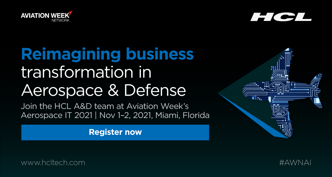 HCL_AeroDef's tweet photo. Join our industry leaders at the Aviation Week Network’s Aerospace Incubator, Aerospace IT, on Nov 2, 2021, 9:10 a.m. ET, to know more about the transformation in #AerospaceIT. Save your seat today: https://t.co/bH4jay0L5o #AviationWeek #digitaltransformation #AWNAI https://t.co/SenbvWMRJ6