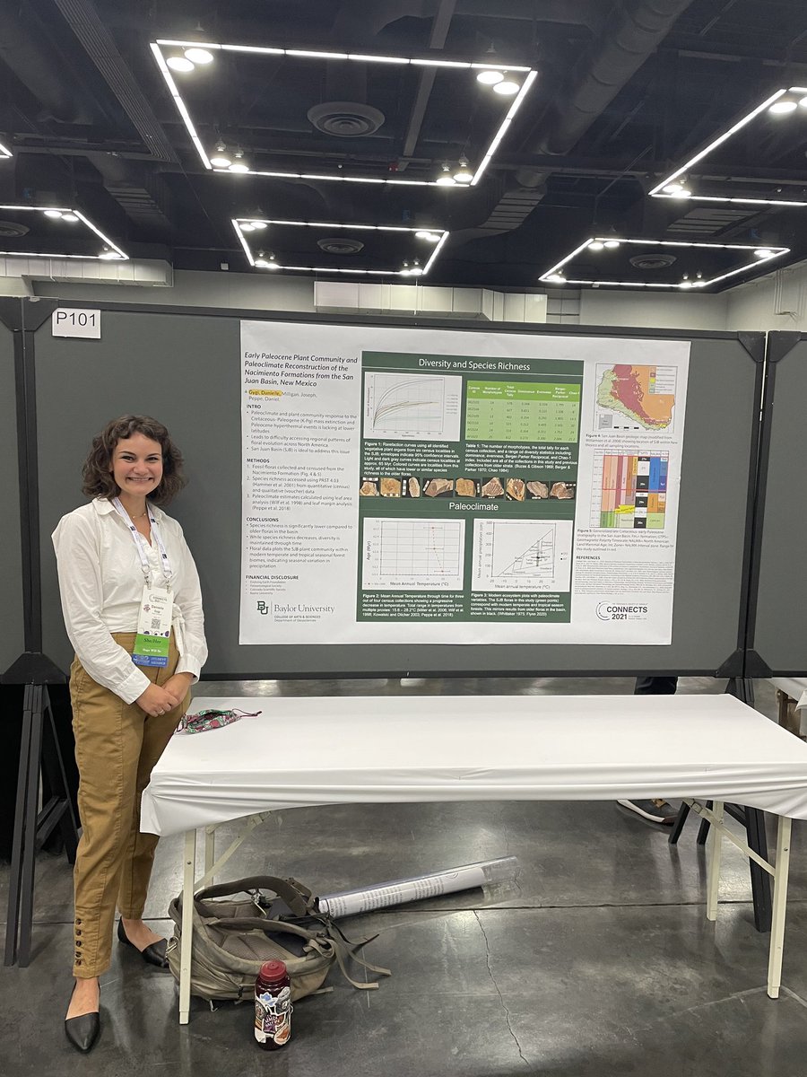BaylorGeo's tweet photo. Congratulations to MS student Danielle Gygi for winning the @PaleoSoc student poster award at the @geosociety annual meeting for her poster “Early Paleocene plant community and paleoclimate reconstruction of the Nacimiento Formation from the San Juan Basin, New Mexico”! https://t.co/sjpxn2opt1