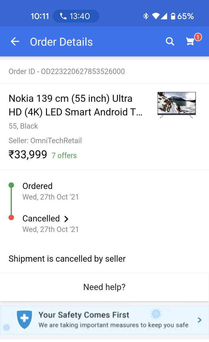 vamshinit's tweet photo. @flipkartsupport once again you people started cheating with fake offers. I purchased Nokia 55in TV, with two coupons applied through which I got 3000 discount. Without my notice seller cancelled my order. https://t.co/SMdU6PchGu