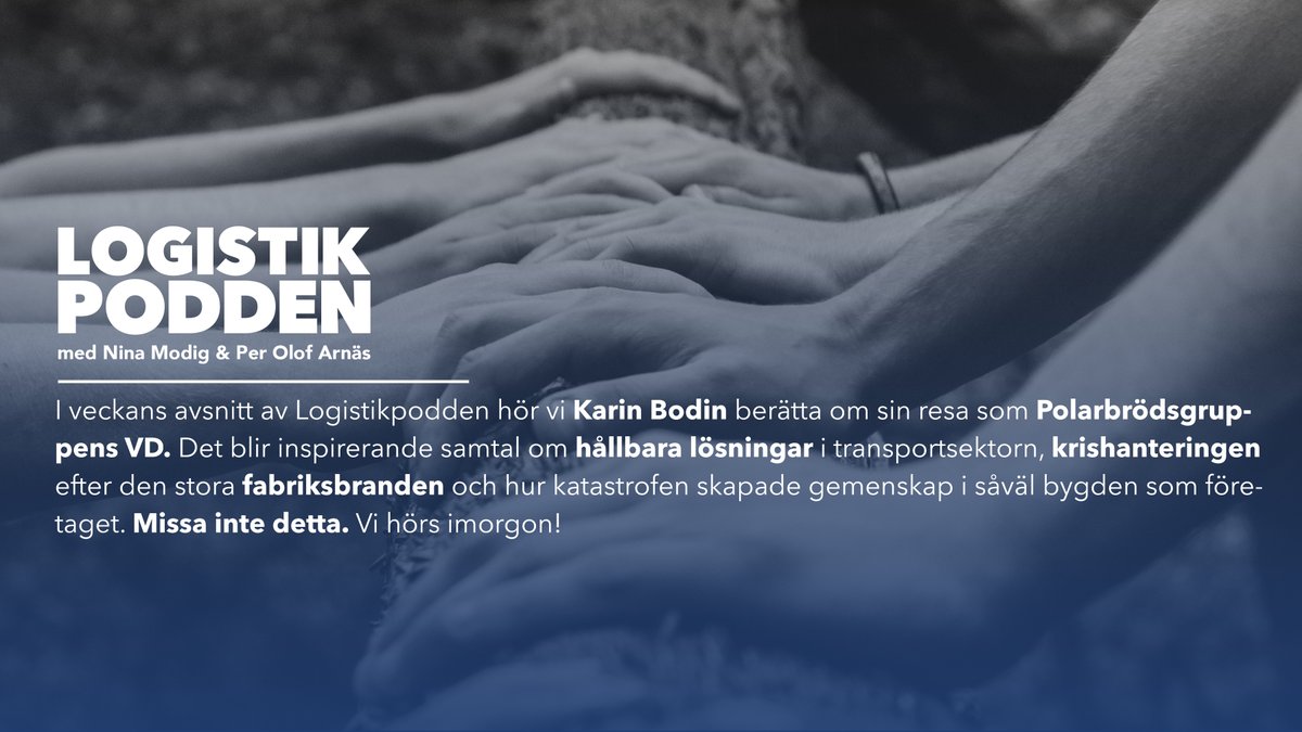 I veckans avsnitt av Logistikpodden hör vi Karin Bodin berätta om sin resa som Polarbrödsgruppens VD. Missa inte detta. Vi hörs imorgon!