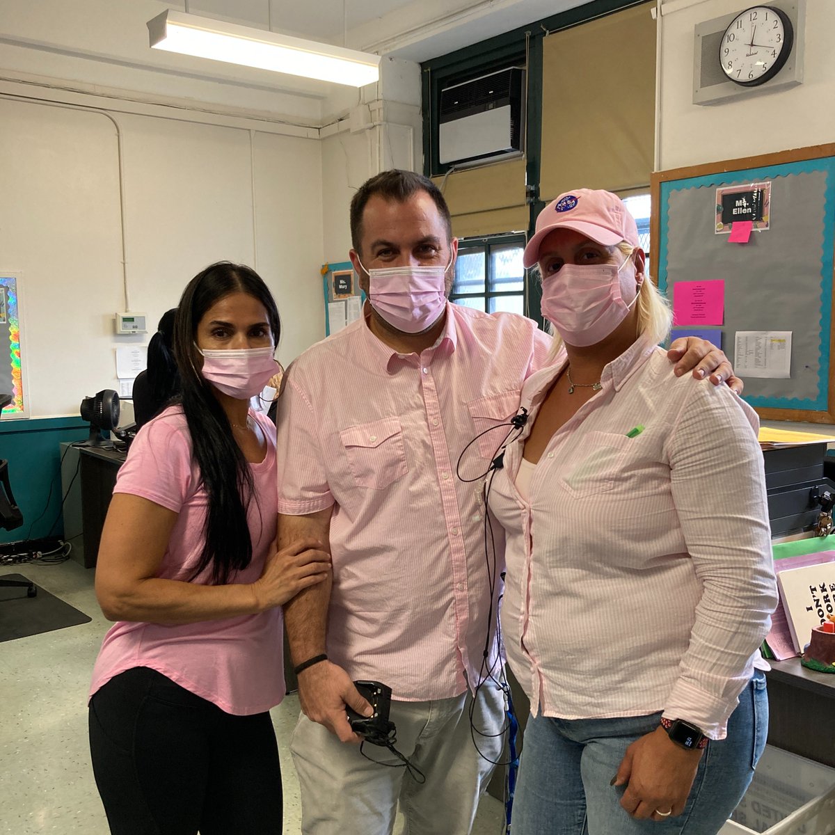 JHS 123 Staff "going pink" today to raise awareness and give support for those in our community who have been affected by breast cancer. Love the pink masks! October is Breast Cancer Awareness Month.  #BCAM