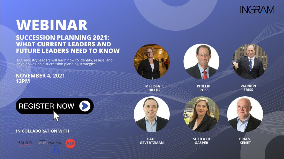 Join us on November 4th as Ingram attorneys Melissa Billig (<a href="/Tabako/">Melissa T. Billig</a>), Warren Friss (<a href="/YourBizLawyer/">Warren Friss</a>), and Sheila Di Gasper team up with <a href="/AnchinCPA/">Anchin</a> to present  "Succession Planning 2021: What Current Leaders and Future Leaders Need to Know".  aiany-community.force.com/community/evt_…