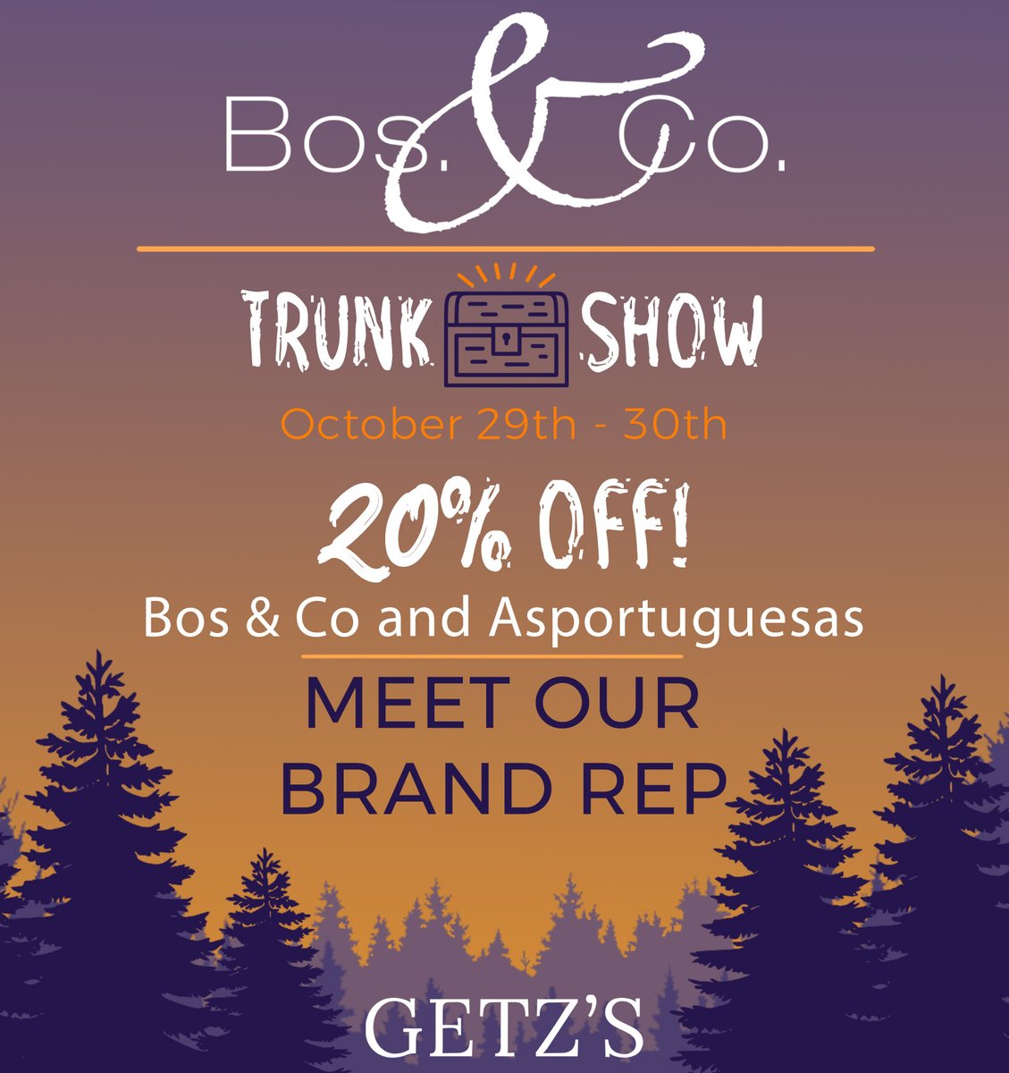 Bos &amp; Co Trunk Show 10/29-10/30 - mailchi.mp/getzs/bos-co-t…