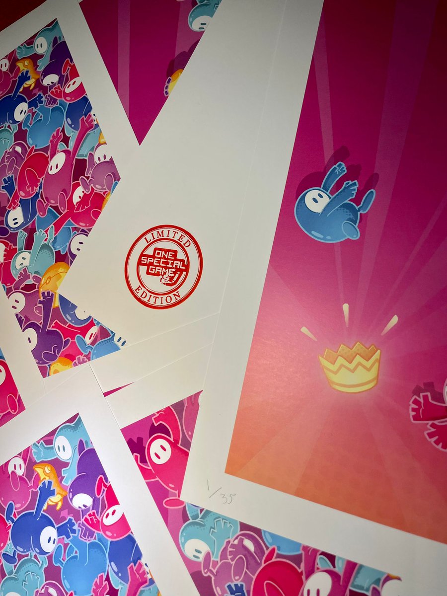 OneSpecialGame1's tweet photo. There's only a handful of Limited Edition @FallGuysGame prints left, with all proceeds going straight to @SpecialEffect 🧡 Act fast if you don't want to miss out! 🎉

Thank you so much to everyone that has bought one already 🙏

Shop now:
https://t.co/aVv7DyaufG #onespecialgame https://t.co/xftf4Wtzm1